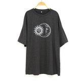 Women Fashion Casual Sun Moon Print Loose Short Sleeve Long T-shirt Ins Vintage Women 2020 Summer Oversize Tee Shirts Tops