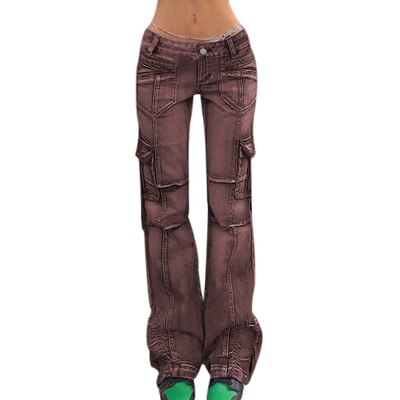 WeiYao Pockets Patchwork Y2K Jeans Low Waist Pants Cargo Streetwear Vintage Split Skinny Denim Jeans Blue Harajuku E Girl