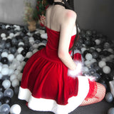 Christmas Xmas Party Lady Miss Santa Claus Cosplay Costume Sexy Uniform Sleeveless Maid Waitress Winter A-Line Tube Dress Gift