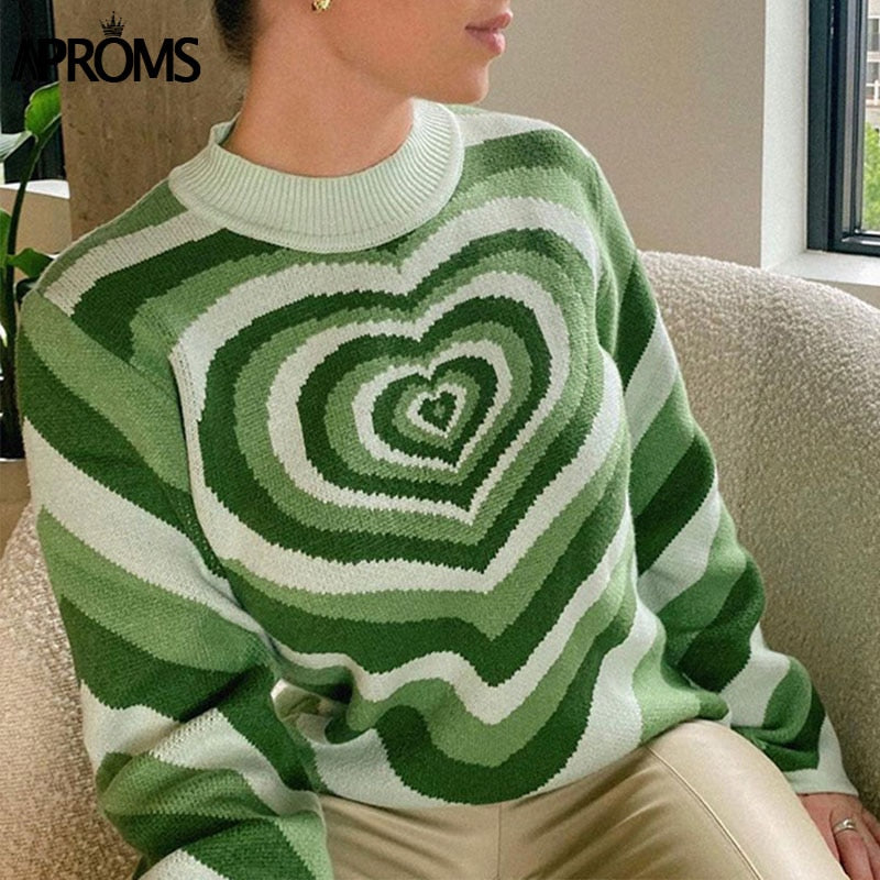Aproms Fashion Stripes Print Sweaters Women Winter Knitted Warm Pullovers Female Long Jumpers Streetwear Loose Outerwear 2023