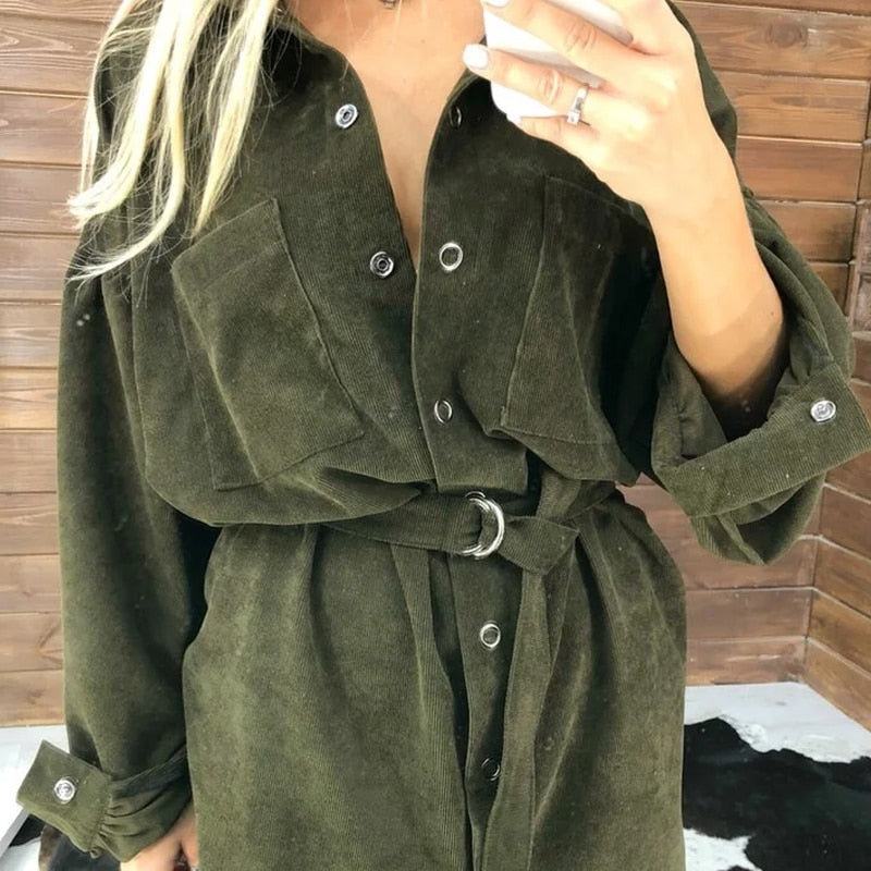 Women Casual Puff Sleeve Fashion Mini Dress Front Buttons Pockets Loose Women DressSolid Color Turn Down Collar Autumn New Dress