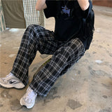Billlnai Dropshipping Summer Plaid Pants Women Casual Oversize 3XL Loose Wide Leg Trousers Ins Retro Teens Harajuku Hip-hop Unisex Pants