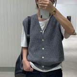 Knitted Sweater Vest Women Stretchy Simple Basic Daily V-neck Solid Open-stitch Female Korean Clothes