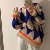 Korobov Korean Chic Hit Color Patchwork Women Sweaters Vintage O Neck Long Sleeve Sueter Mujer Autumn Plaid Striped Pullovers