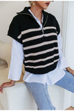 BerryGo Autumn winter polo vest Za stripes sweater vest women Elegant zipper pullover vest female Casual loose knit jumper vest