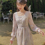 Billlnai  2023  Evening Party Floral Dresses Women Lantern Sleeve Midi Elegant Vintage Dress Female Sweet Summer One Piece Dress Korean