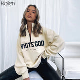 KLALIEN Fashion Casual Street Print Letter Loose Pullover Hoodies For Women Autumn New Simple Warm Thicken Sweatshirts Female