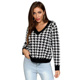 Women Geometric Black Knitted Sweater Women Casual Houndstooth Ladies Pullover Sweater Female 2020 Autumn Winter Retro Jumper