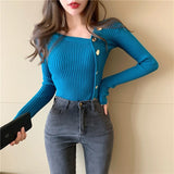 2023 Korean Fashion Women's Sweater Long Sleeve Knitted Cardigan Solid Color Top Women Autumn All-match Slim Sweaters