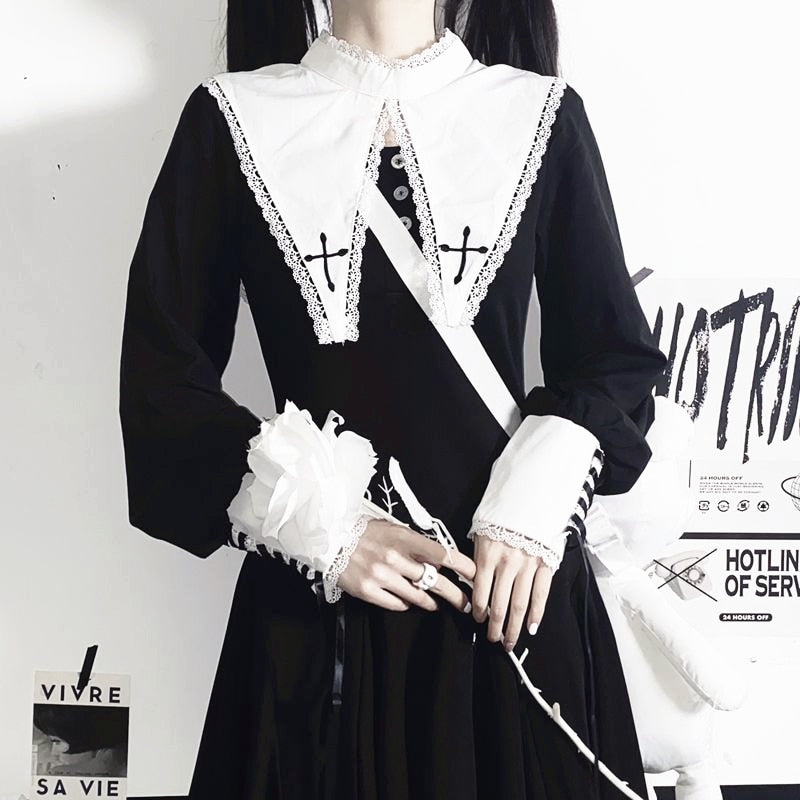 Vintage Black Gothic Dress Women Patchwork Lace Korean Slim Party Dress Female 2023 Autumn High Street Fairy Y2k Victorian Dress