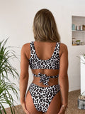 Billlnai 2023 Fashion Sexy Leopard Bikini Print Sexy Lace Chain Bikini Fashion Swimsuit Two Piece