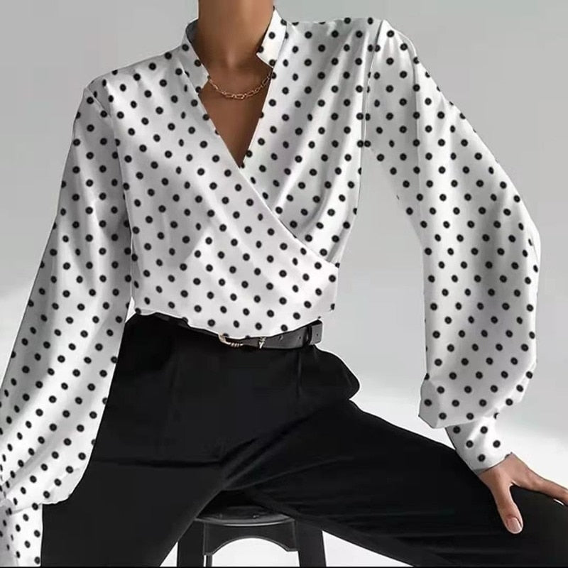 Billlnai 2023 Graduation party  Fashion Woman Blouses 2023 Loose Solid Color Casual Commute Long Sleeve Top V Neck All-match Vintage Black Shirt Female Clothing