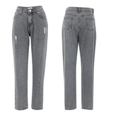 Billlnai Tight Elastic Jeans Women's Feet Pants Nine Pants Distressed 2023 Autumn Winter Vintage High Waist Denim Trousers Women Gray