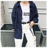 2023 New Woman Vent Vintage Plaid Shirt Single Breasted Turn down Collar Cotton Long Sleeve Button Feminina Sales 1118